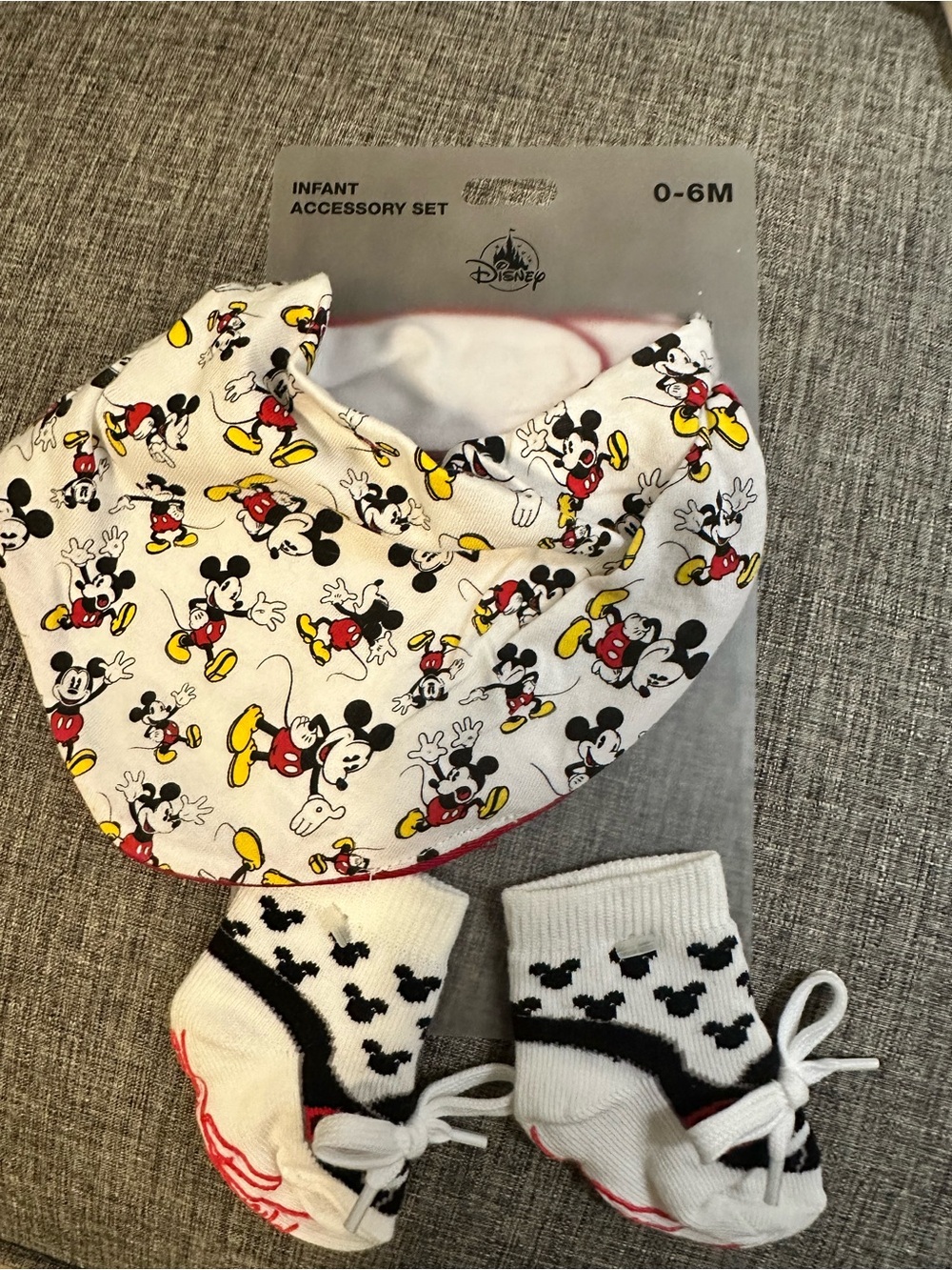 Disney White, Red, Yellow & Black Mickey Mouse Bandana Bib and Sock Set